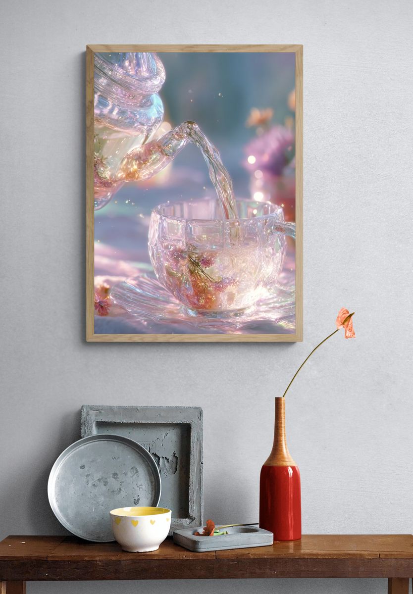Pastel Glass Teacup Still Life Print. — room view 3