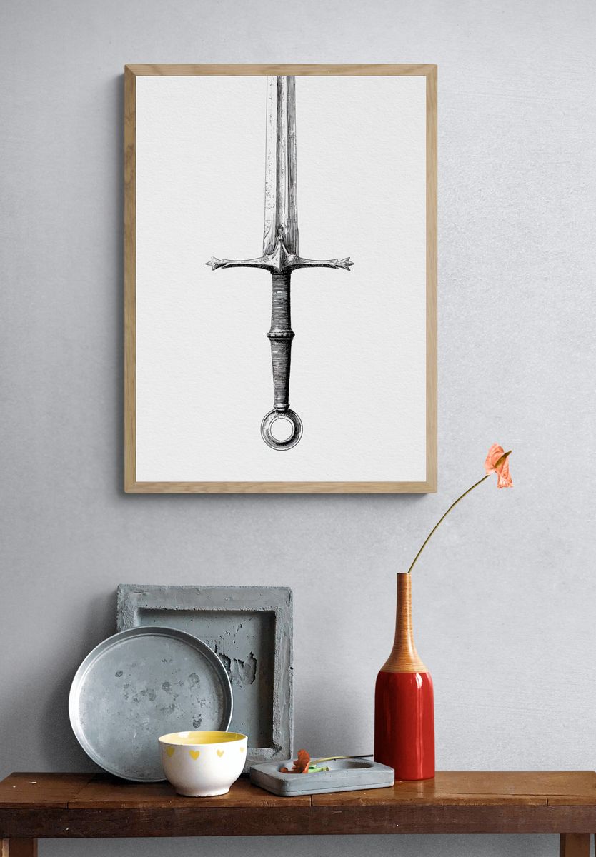 Medieval Sword Ink Poster. — room view 3
