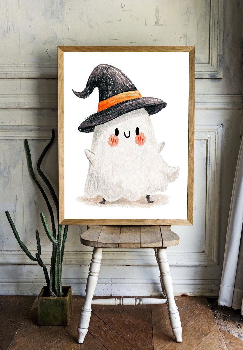 Cute Ghost Witch Illustration Poster. room preview