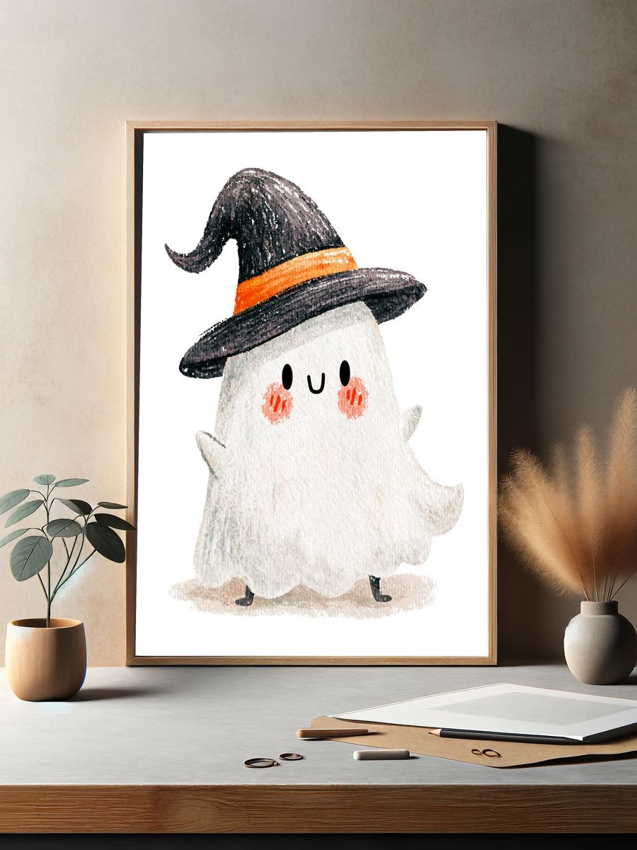 Cute Ghost Witch Illustration Poster. — room view 2