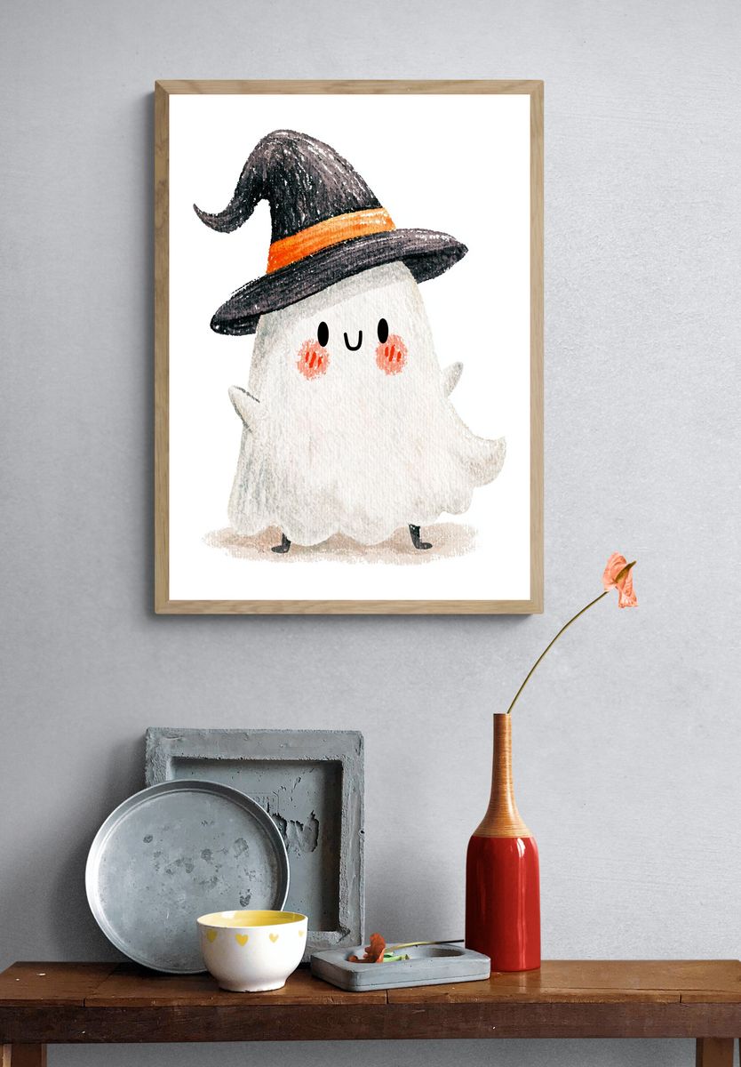 Cute Ghost Witch Illustration Poster. — room view 3