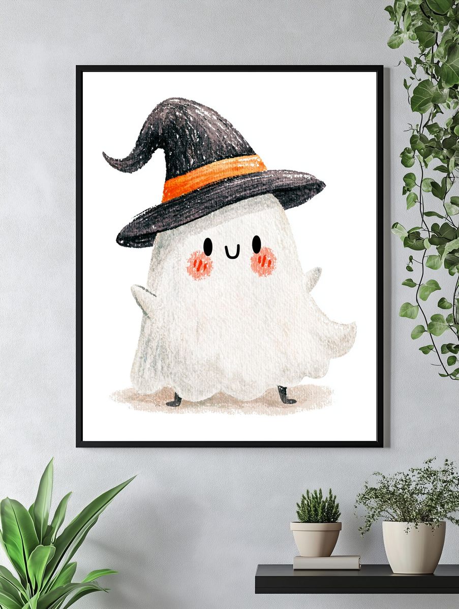 Cute Ghost Witch Illustration Poster. — room view 4