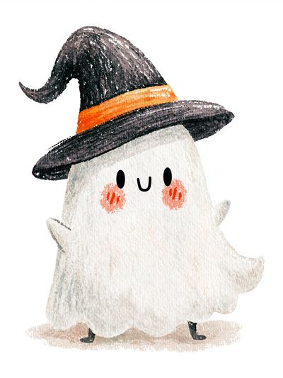 Cute Ghost Witch Illustration Poster.