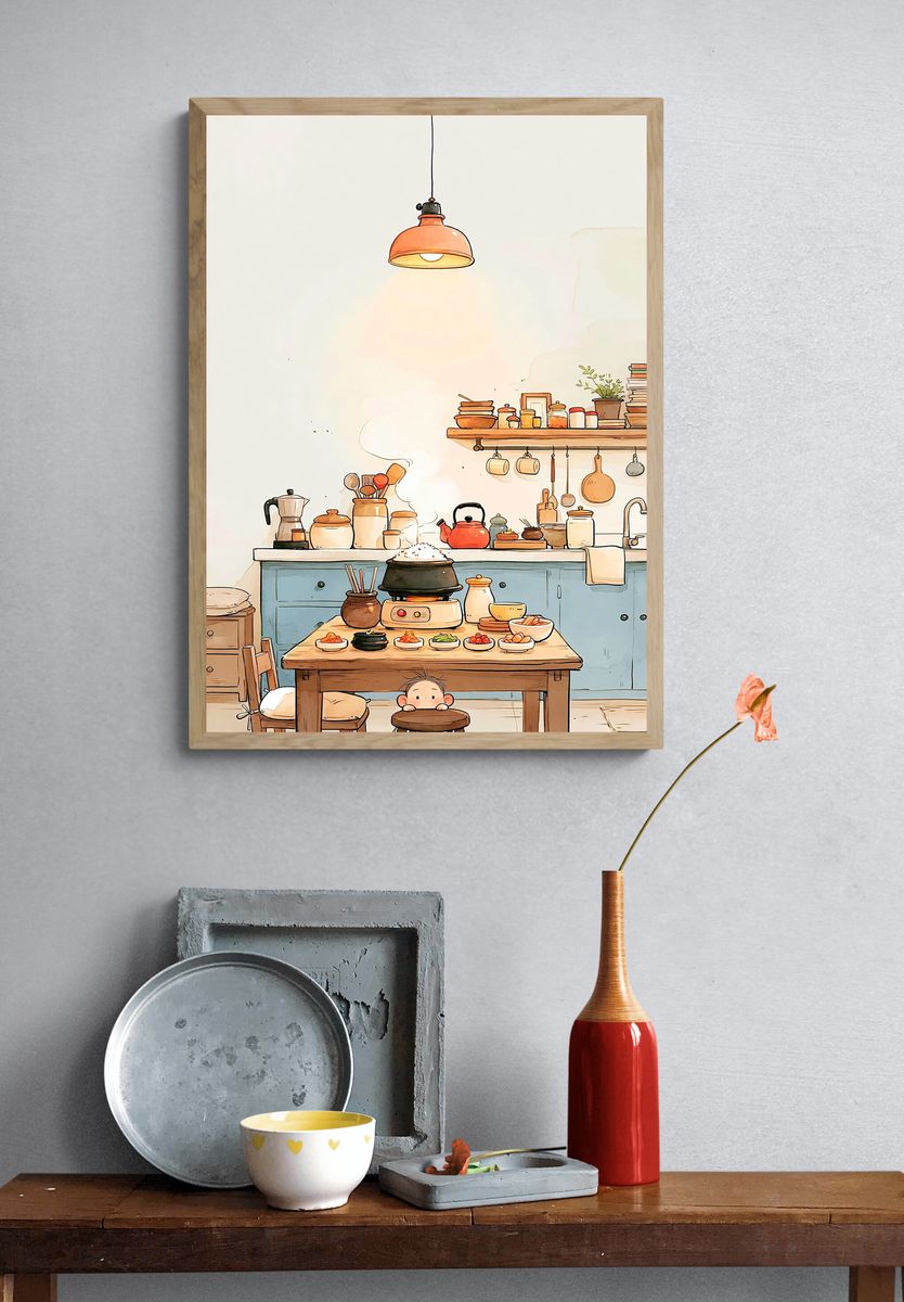 Cozy Kitchen Scene Illustration Poster. — room view 3