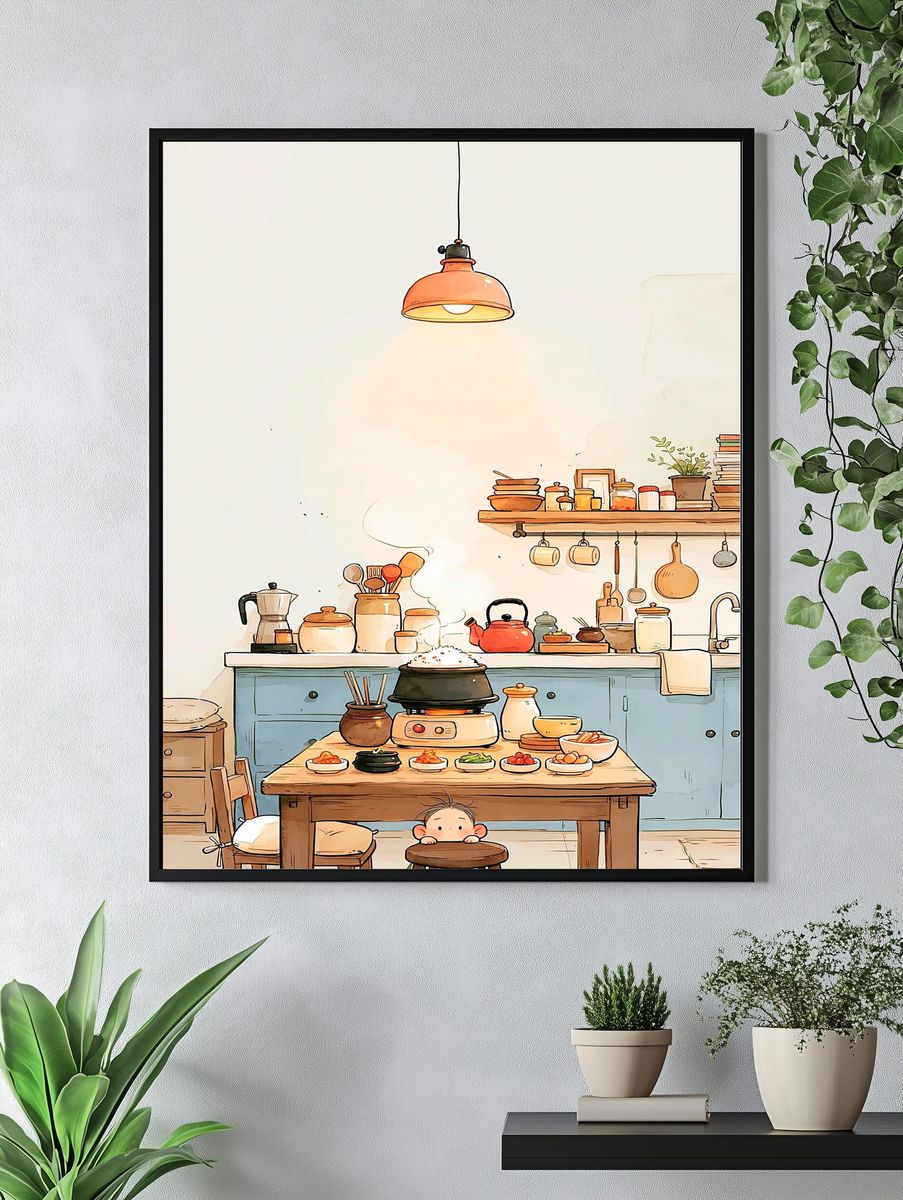 Cozy Kitchen Scene Illustration Poster. — room view 4