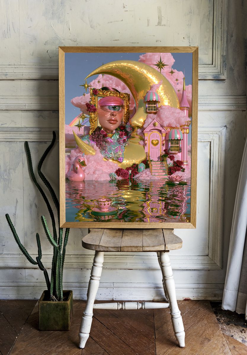 Dreamy Pink Fantasy Illustration Poster. room preview