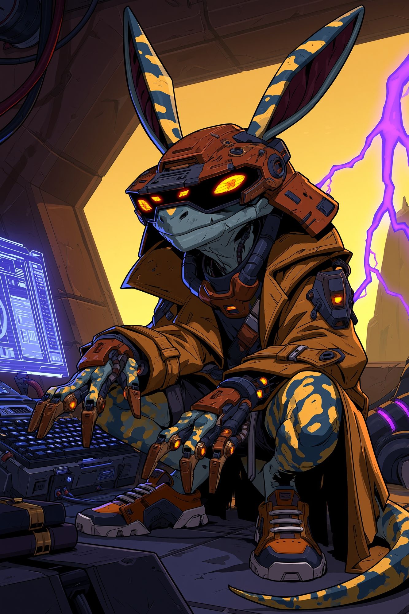Cyberpunk Rabbit Warrior Poster. poster detail