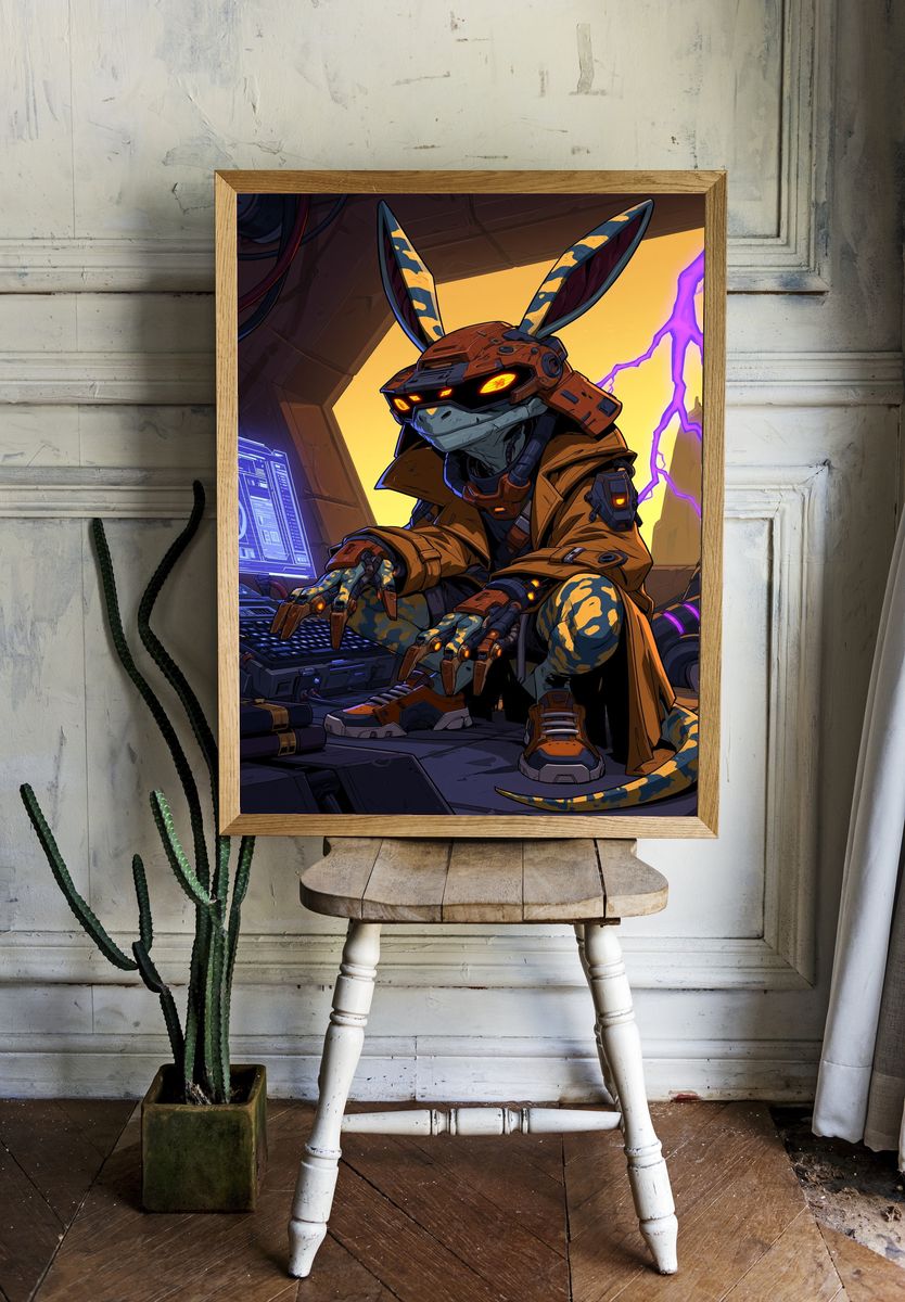 Cyberpunk Rabbit Warrior Poster. room preview