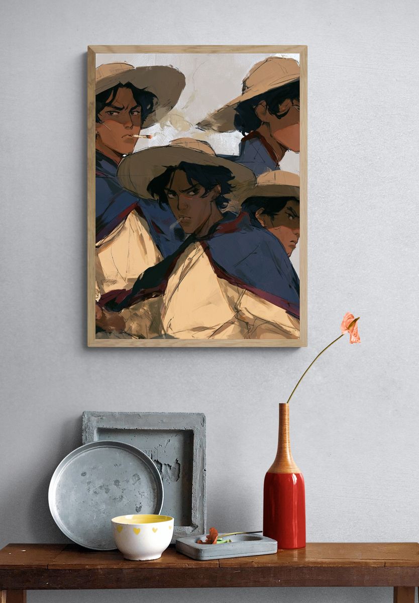 Cowboy Portrait Illustration Poster. — room view 3
