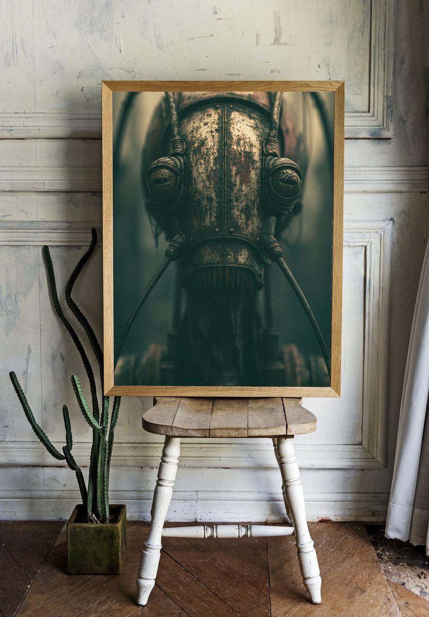 Steampunk Insect Portrait Print. room preview