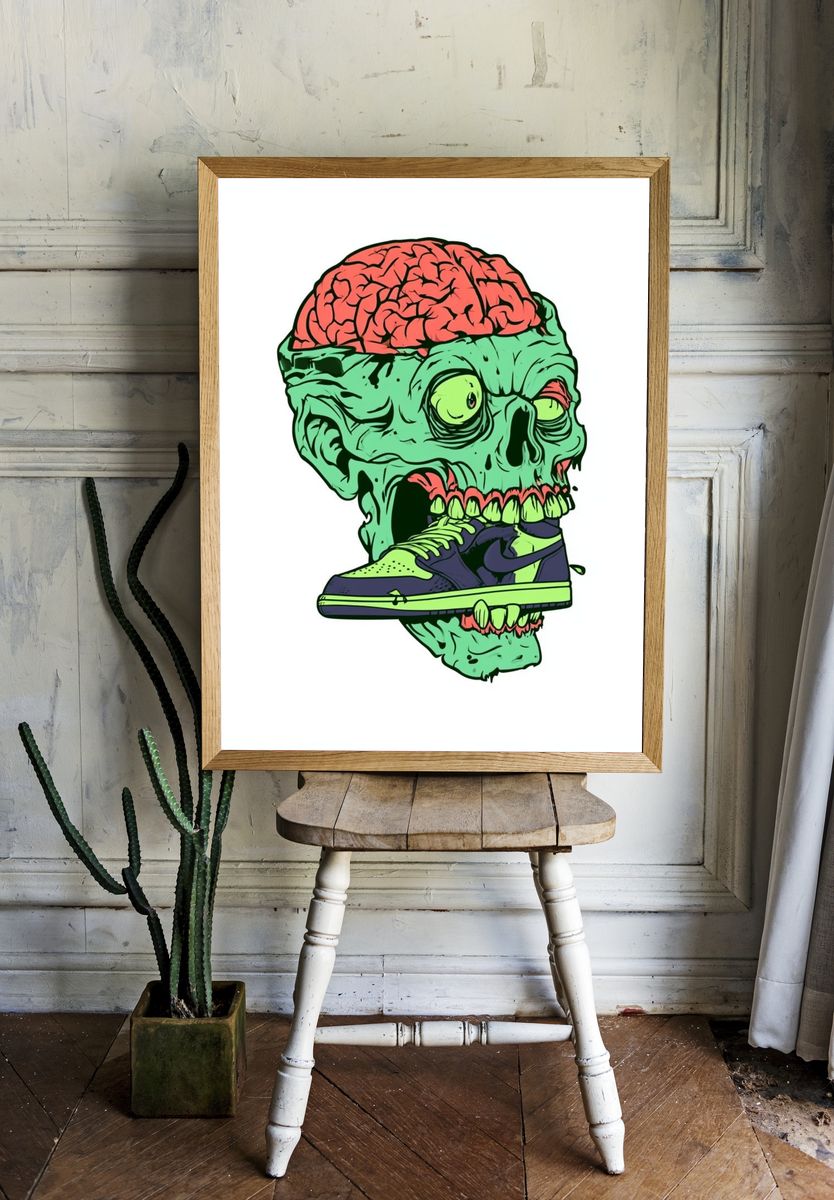 Zombie Sneaker Skull Illustration Poster. — room view 1