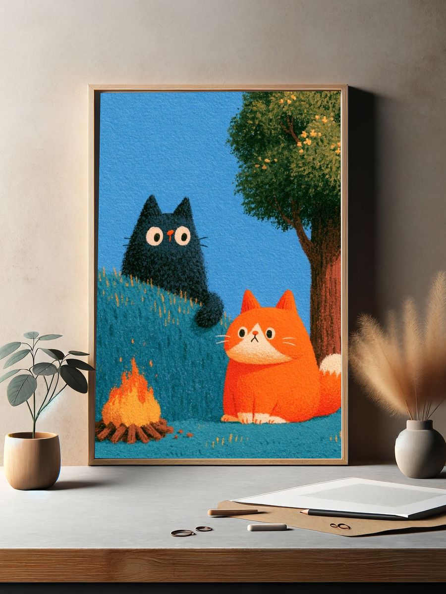 Forest Cats Illustration Poster. — room view 2