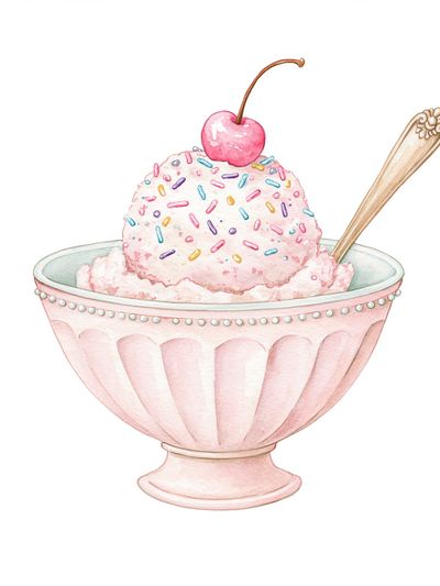 Cherry Sundae Watercolor Print. poster