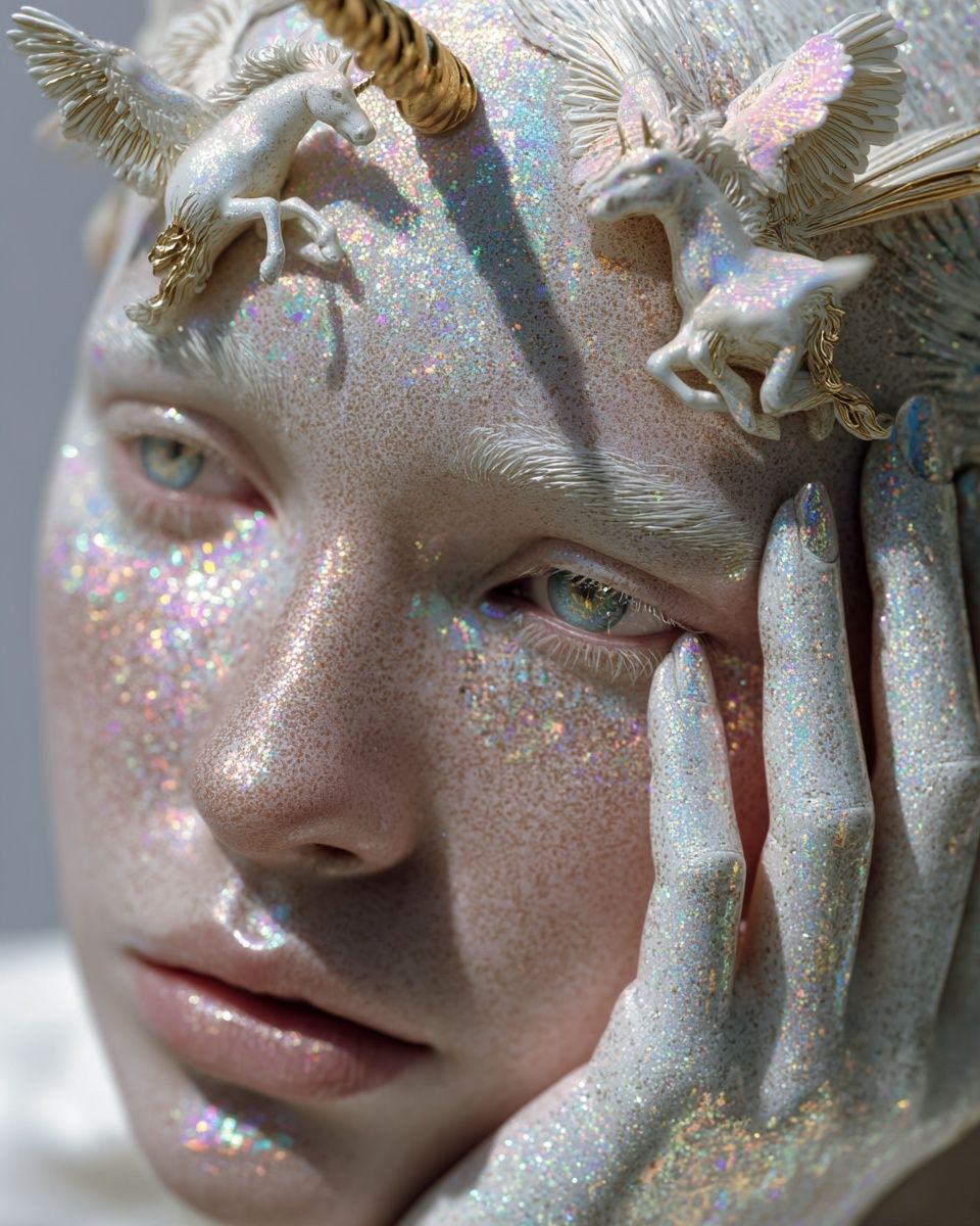 Iridescent Unicorn Portrait Print. poster detail