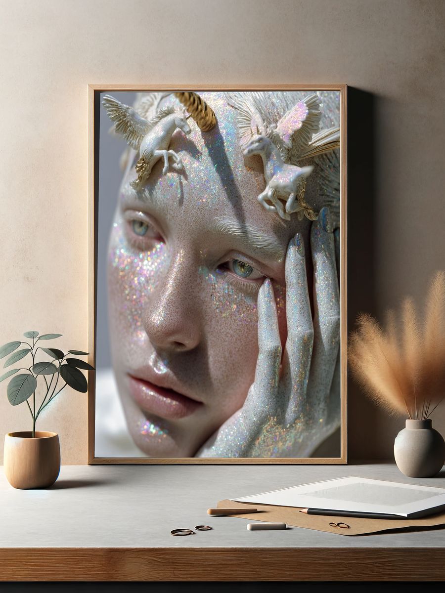 Iridescent Unicorn Portrait Print. — room view 2
