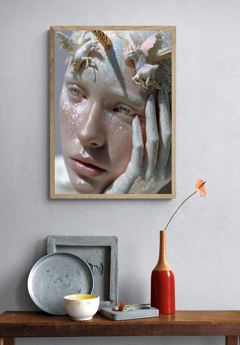 Iridescent Unicorn Portrait Print. — room view 3