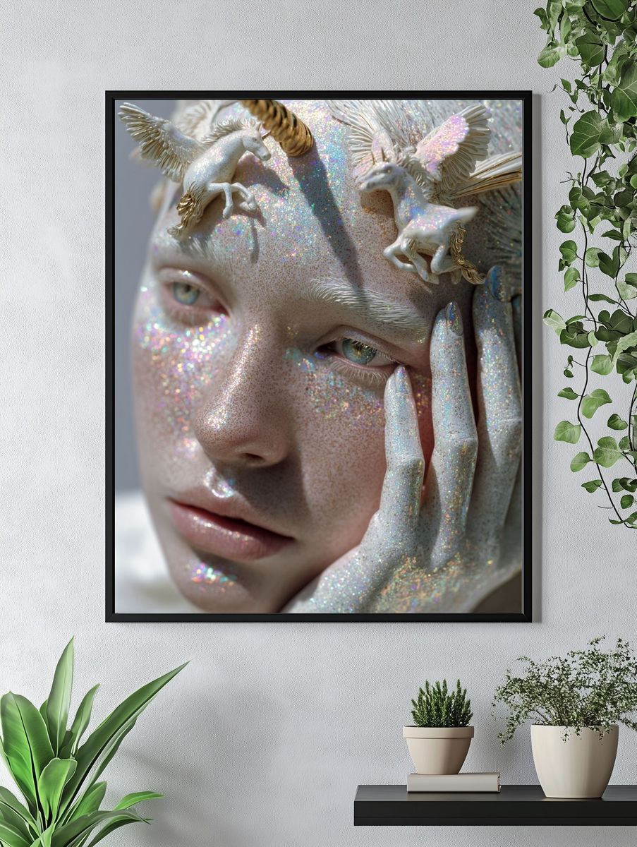 Iridescent Unicorn Portrait Print. — room view 4