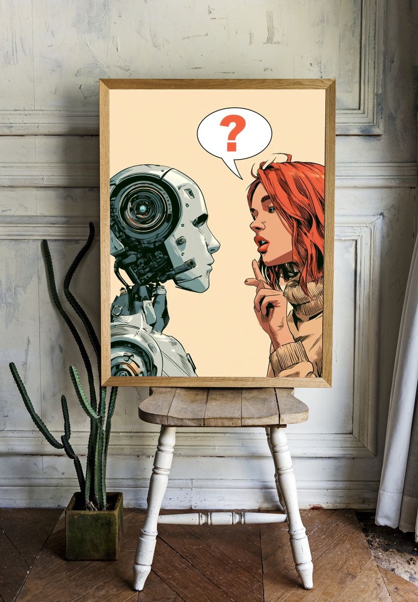 Robot and Woman Conversation Poster. room preview
