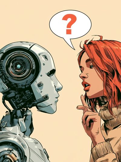 Robot and Woman Conversation Poster.