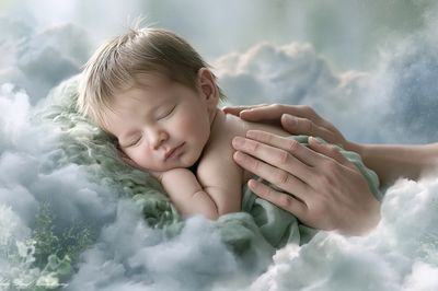 Sleeping Baby in Clouds Illustration Poster. poster