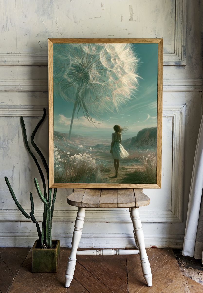 Dreamlike Girl and Dandelion Poster. — room view 1