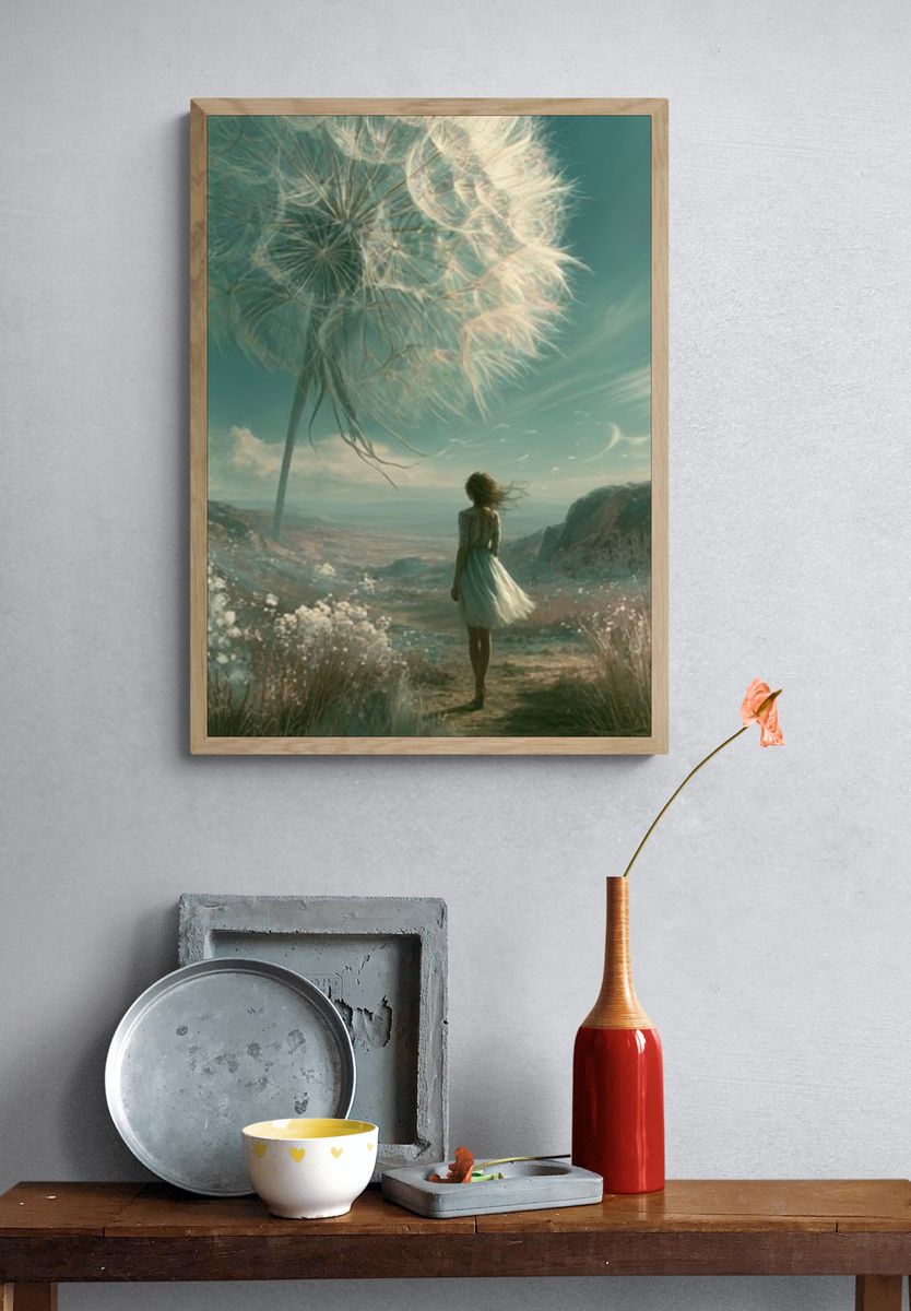 Dreamlike Girl and Dandelion Poster. — room view 3