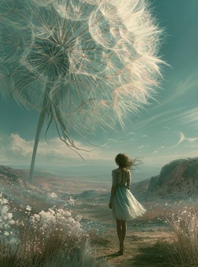 Dreamlike Girl and Dandelion Poster.