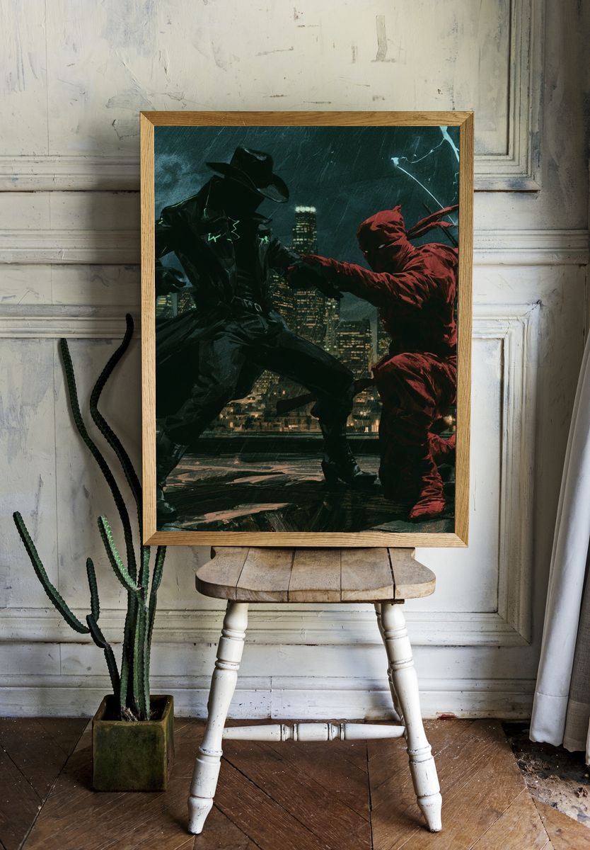 Masked Duel at Night — Illustration Print. — room view 1