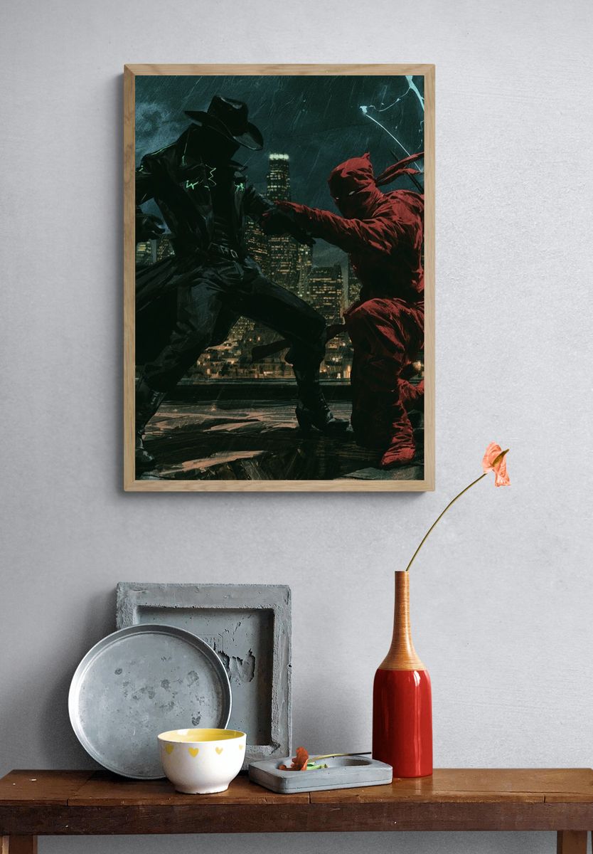 Masked Duel at Night — Illustration Print. — room view 3