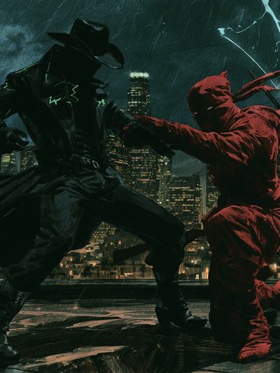 Masked Duel at Night — Illustration Print.