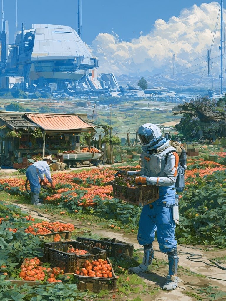 Futuristic Harvest Field Illustration Poster. poster detail