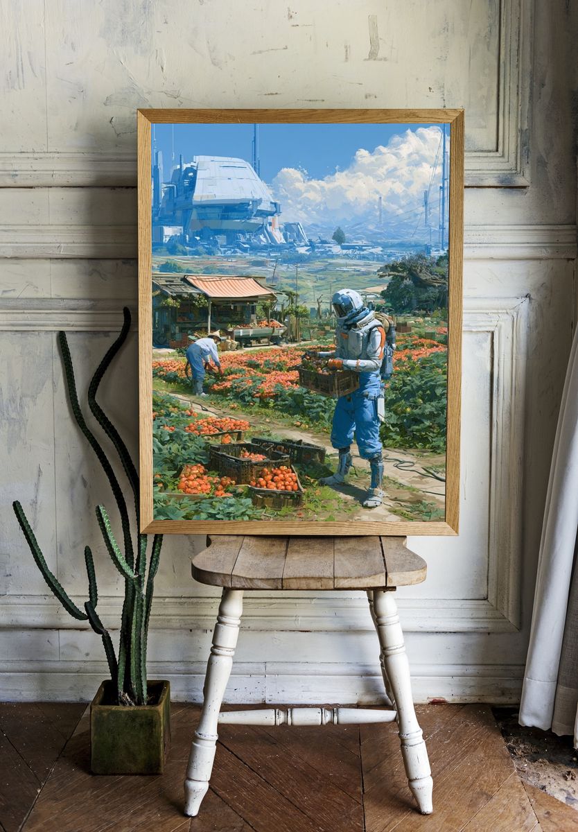 Futuristic Harvest Field Illustration Poster. — room view 1