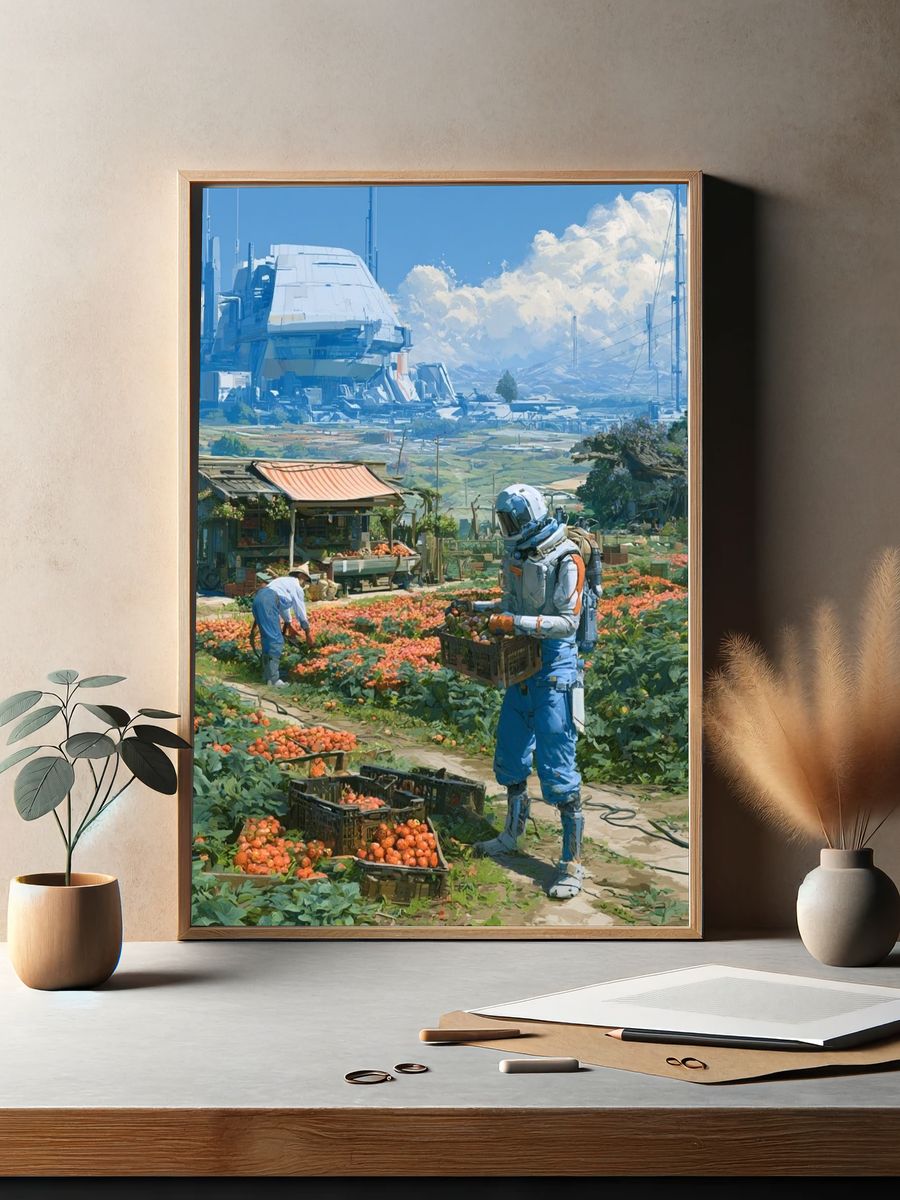Futuristic Harvest Field Illustration Poster. — room view 2