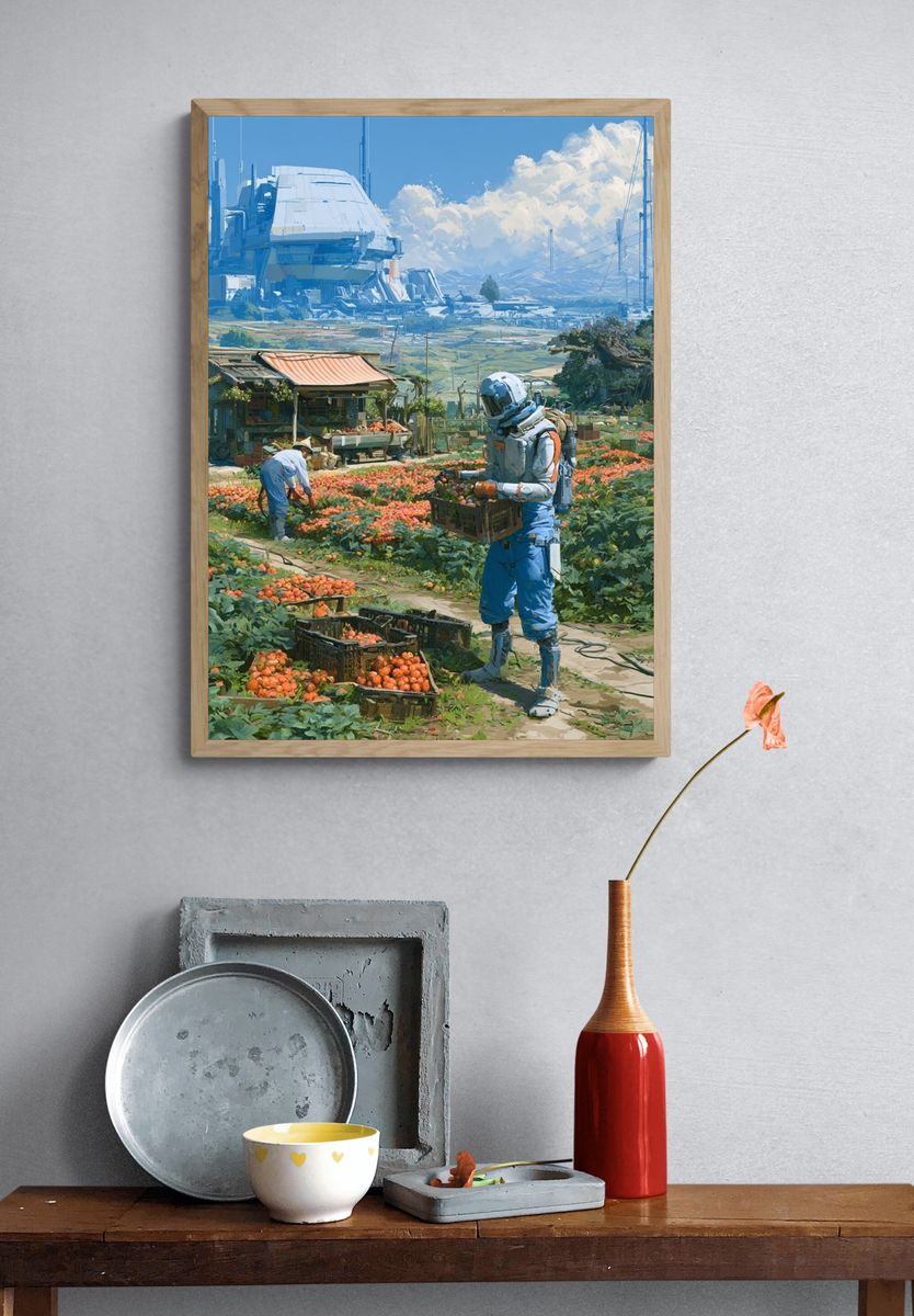 Futuristic Harvest Field Illustration Poster. — room view 3