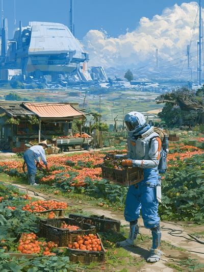 Futuristic Harvest Field Illustration Poster. poster