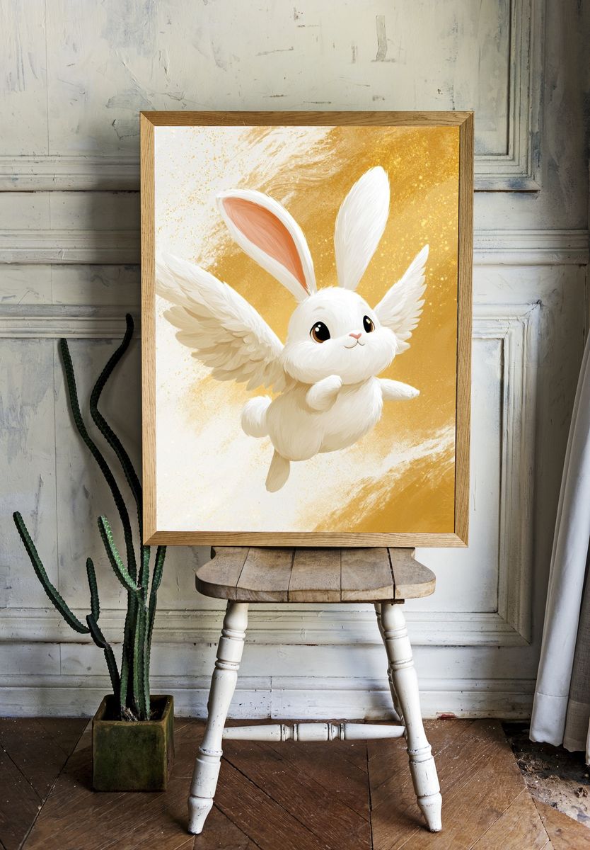 Flying Bunny Illustration Poster. — room view 1