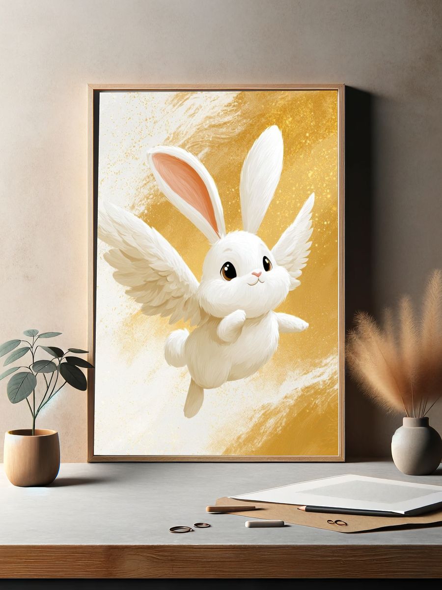 Flying Bunny Illustration Poster. — room view 2