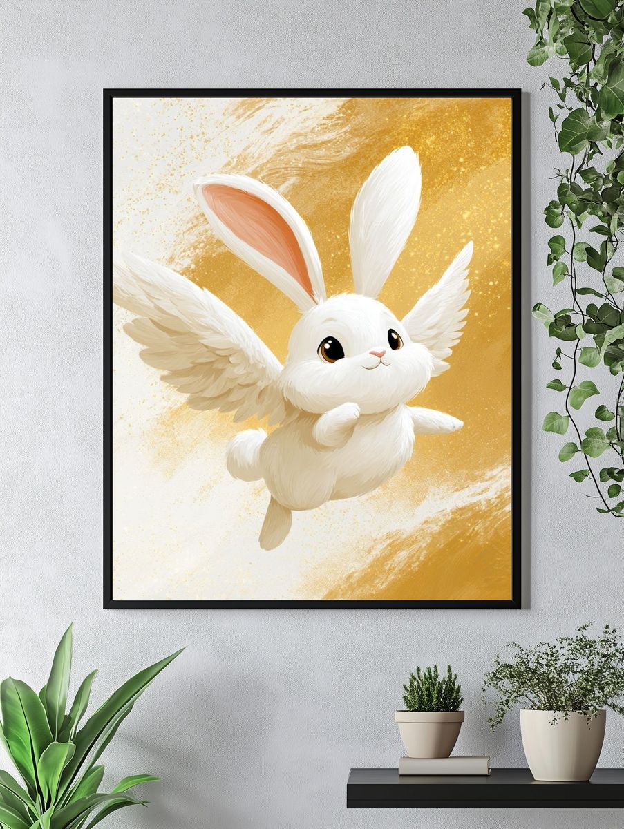 Flying Bunny Illustration Poster. — room view 4