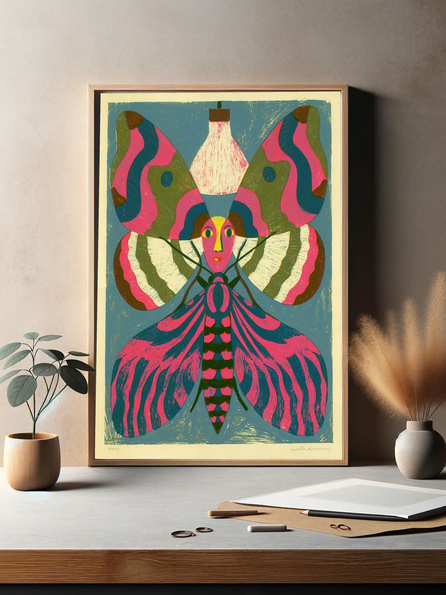Butterfly Portrait Illustration Poster. — room view 2