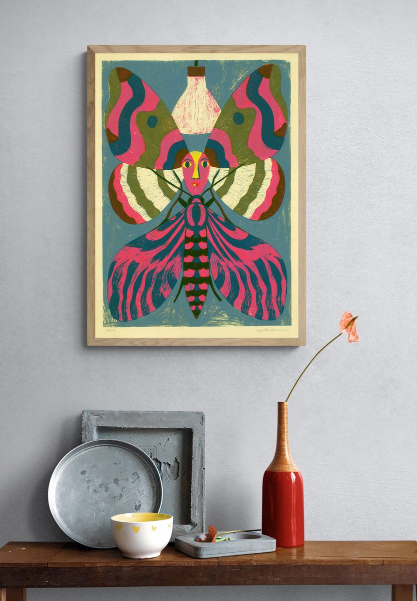 Butterfly Portrait Illustration Poster. — room view 3