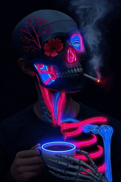 Neon Skull Smoke Illustration Poster.