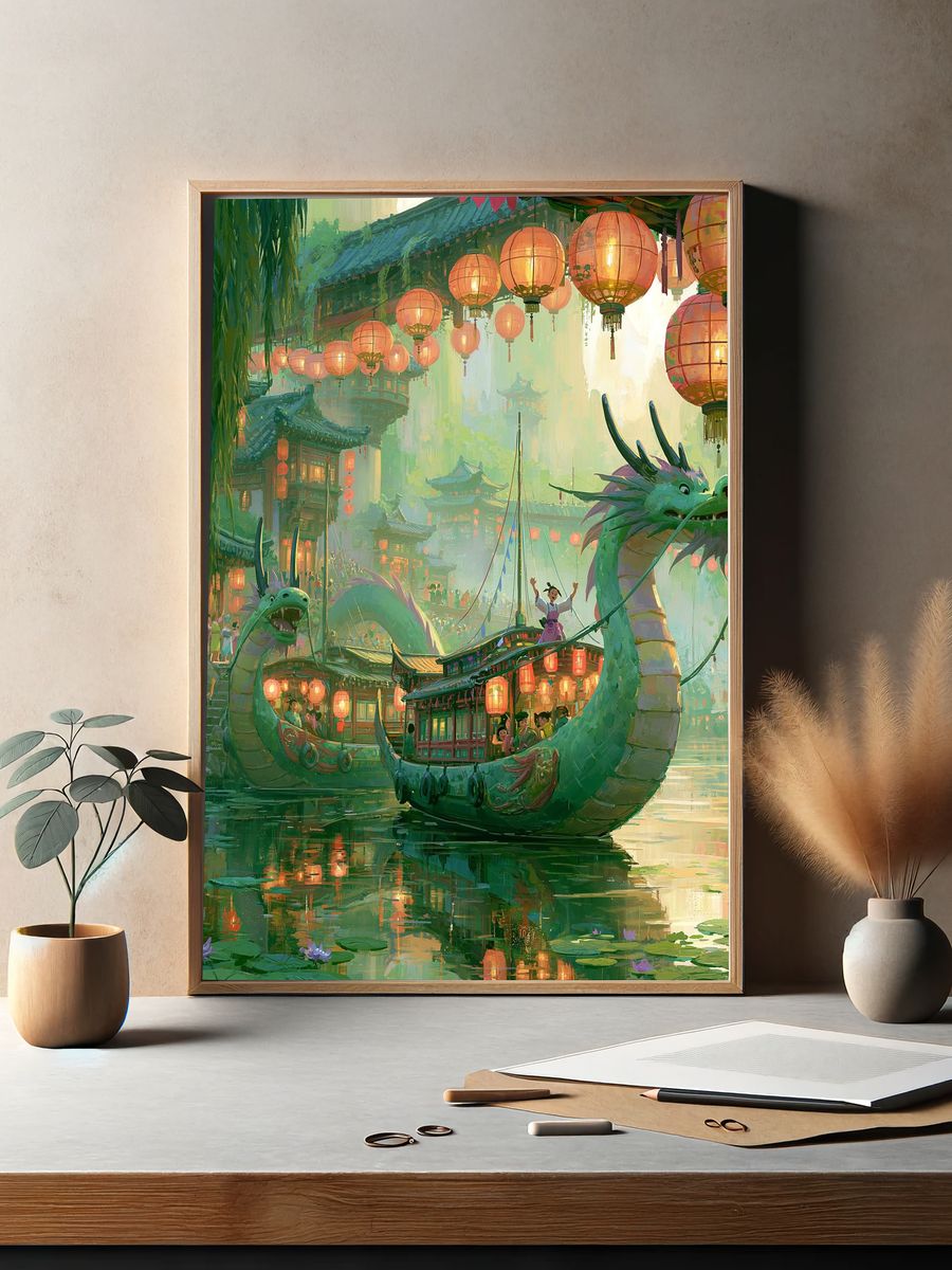 Dragon Lantern Festival Illustration Poster. — room view 2