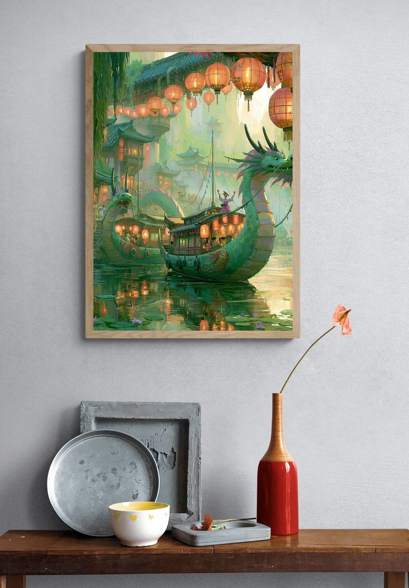 Dragon Lantern Festival Illustration Poster. — room view 3