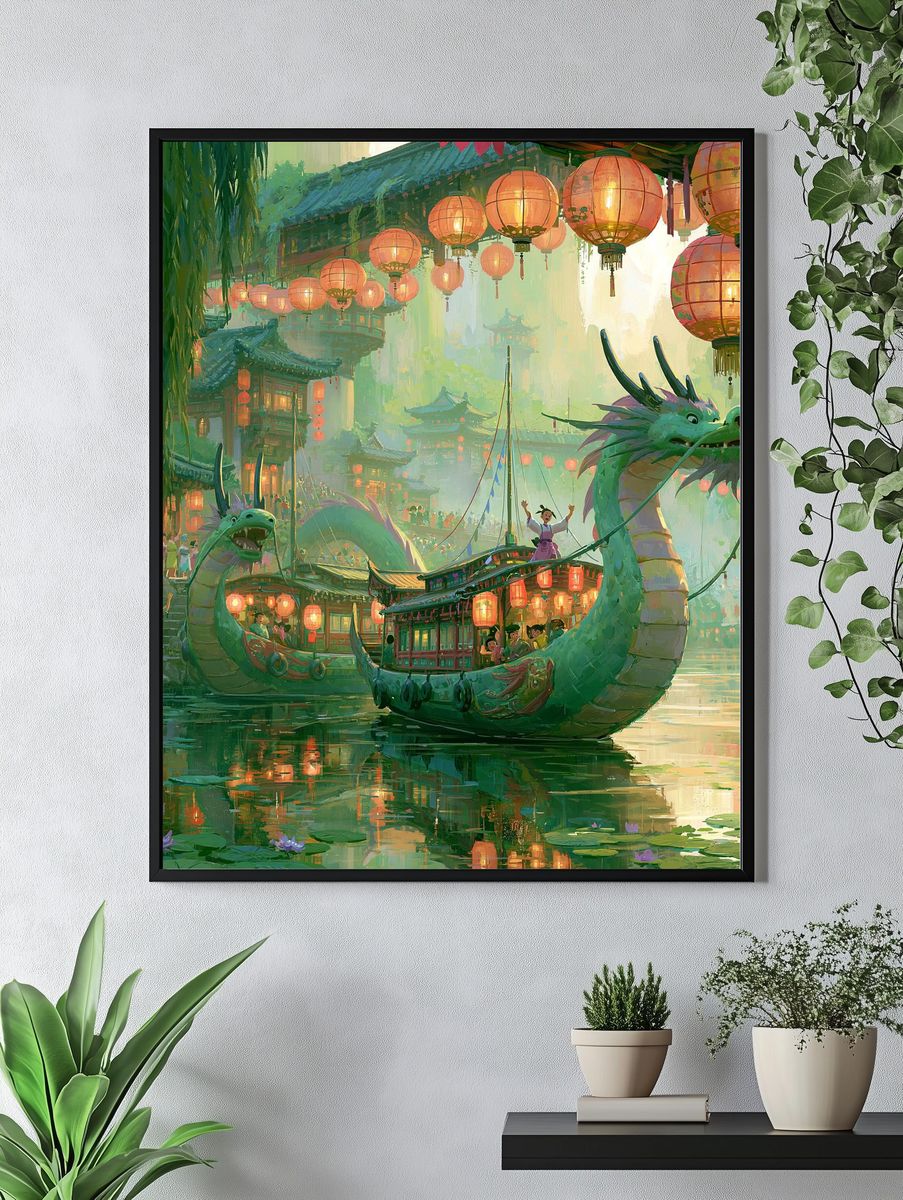 Dragon Lantern Festival Illustration Poster. — room view 4