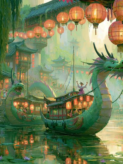 Dragon Lantern Festival Illustration Poster.