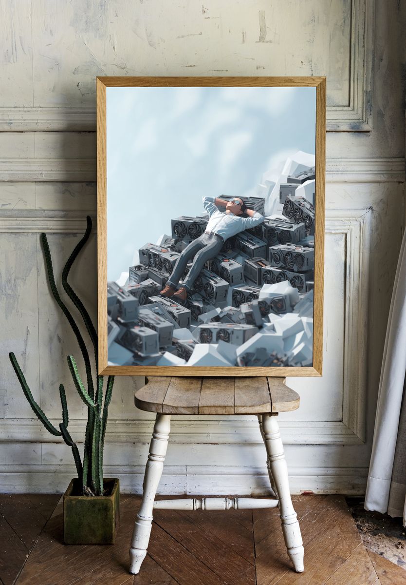 Miner on GPU Mountain Illustration Poster. room preview