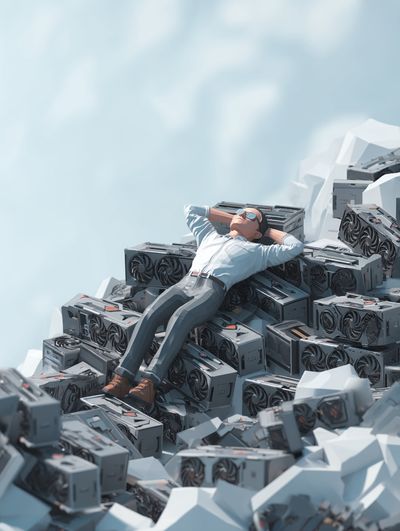 Miner on GPU Mountain Illustration Poster.
