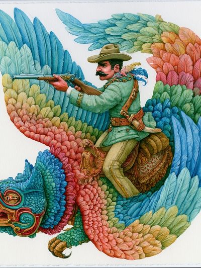 Colorful Rider on Mythic Bird Print.