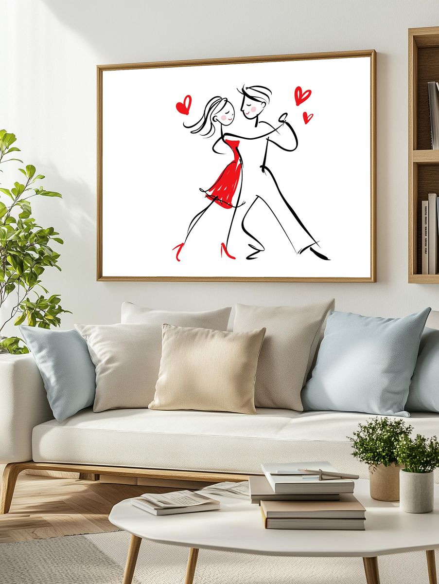 Romantic Couple Line Art Poster. — room view 2