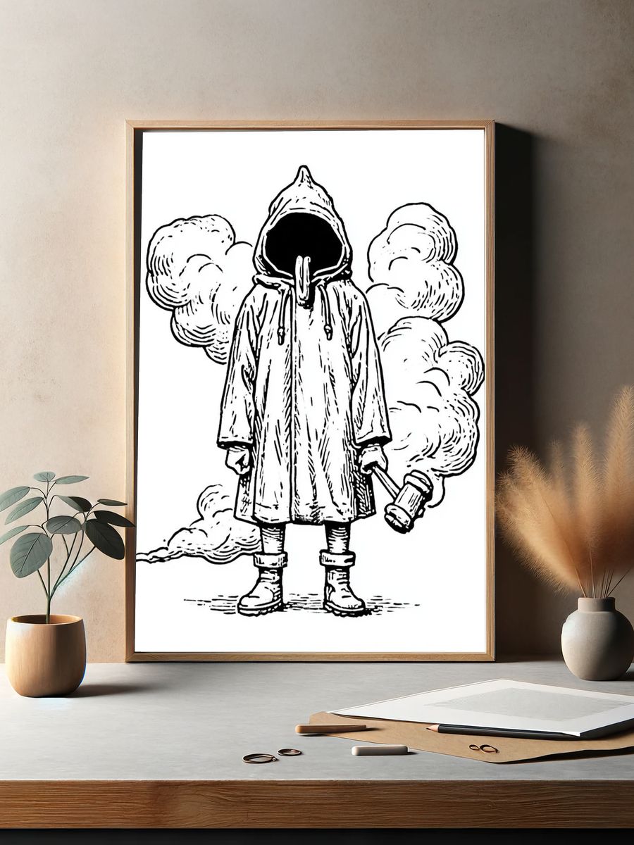 Hooded Figure Ink Print. — room view 2